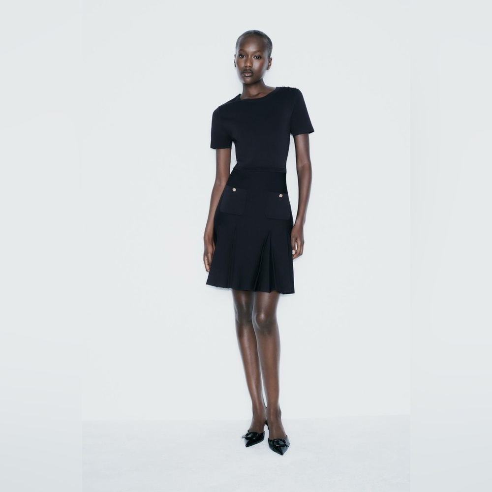 ZARA Classy Navy Gold-Detail Dress – Small